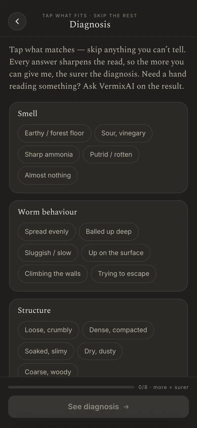 Diagnosis screen